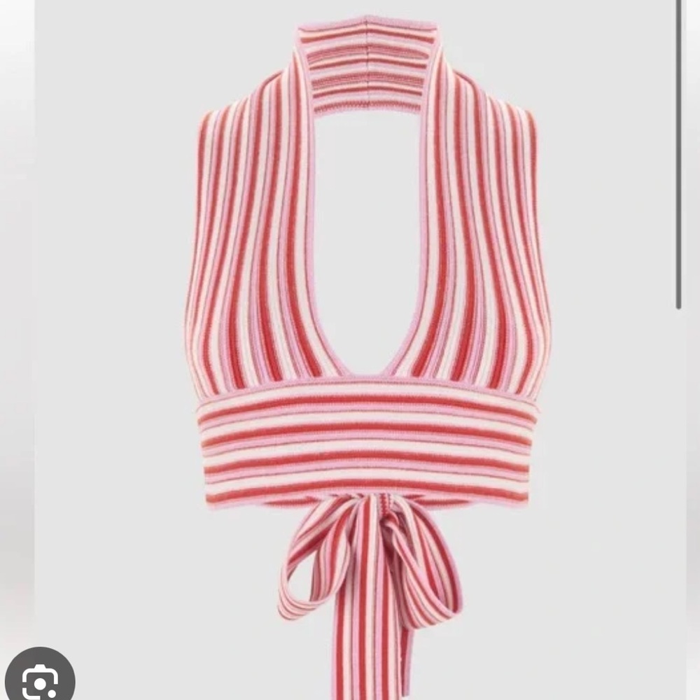 Striped Halter Neck Top - Red and White